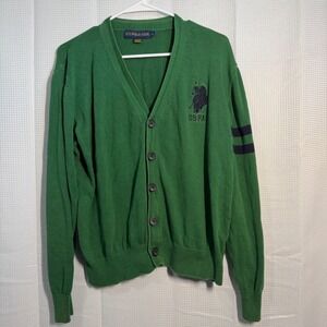 US Polo Assn Green Cotton Button Front Cardigan Sweater Mens Size L